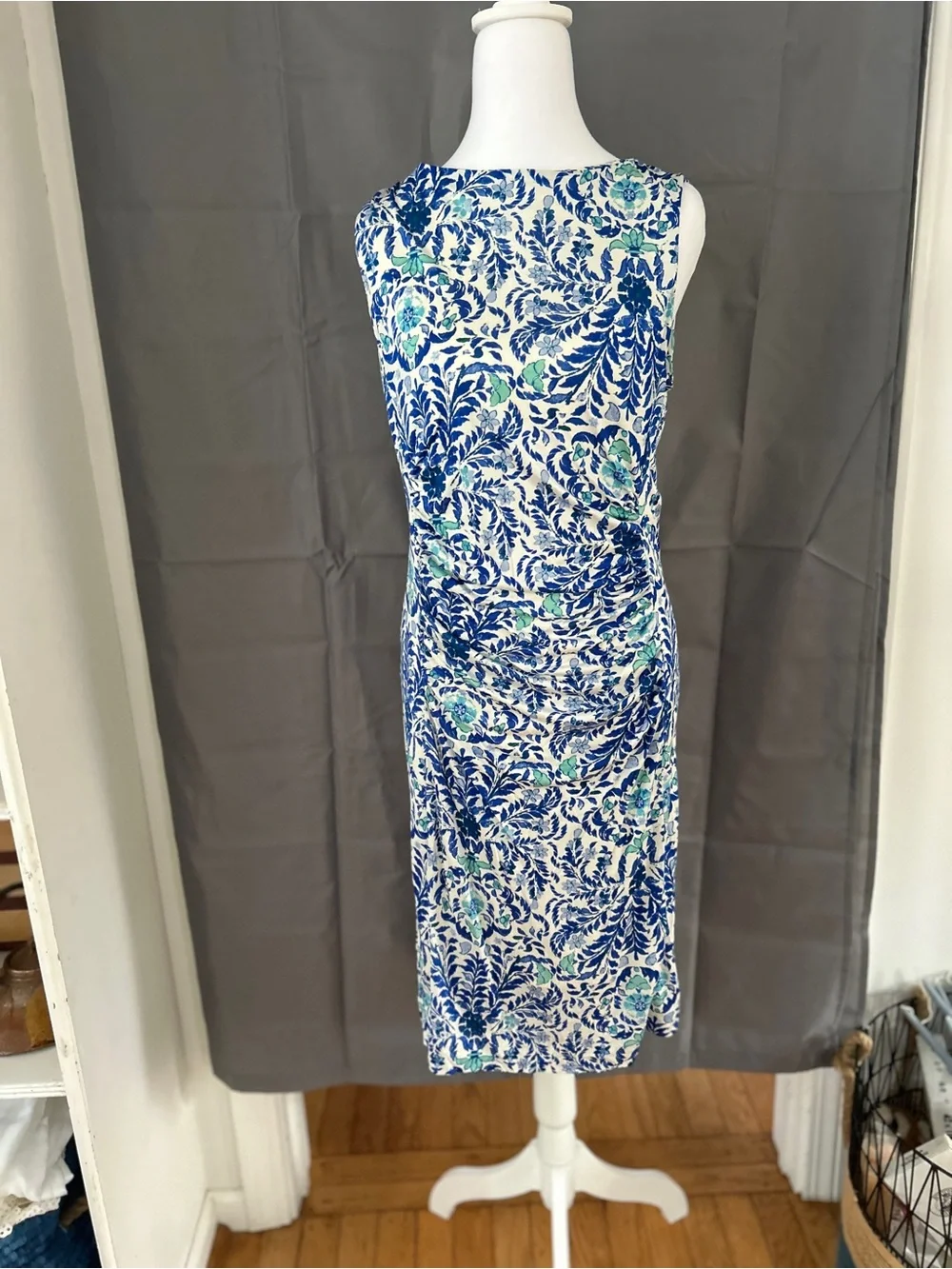 Tory Burch Blue, White & Green Floral Sleeveless Sheath Dress
